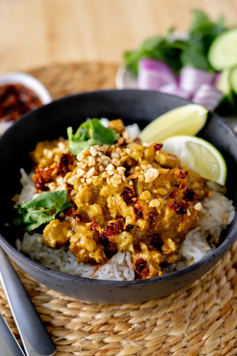 Speedy Satay Chicken Recipe with chilli crisp and crushed peanuts